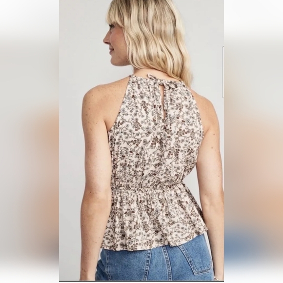 Old Navy Women's Floral Waist-Defined Halter Peplum Blouse Size Small - Picture 2 of 10